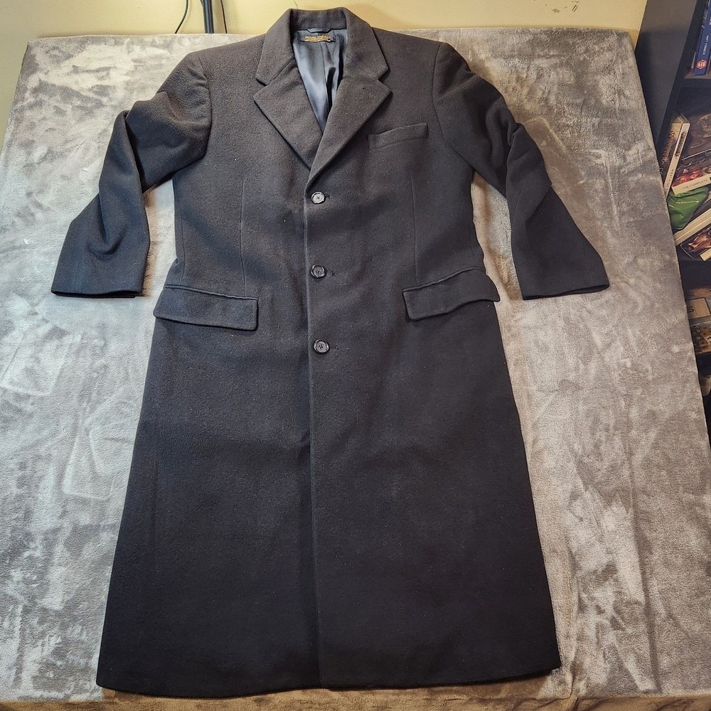 Brooks Brothers Coat Mens 38 Black Chesterfield Wool Long Lined Overcoat USA VTG